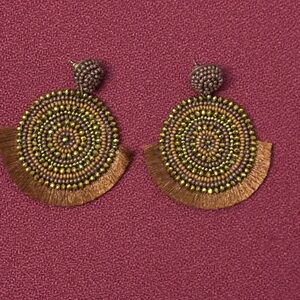 Gorgeous Brown Beaded Statement Earrings. 2.25” Long. Very Lightweight.  NWOT